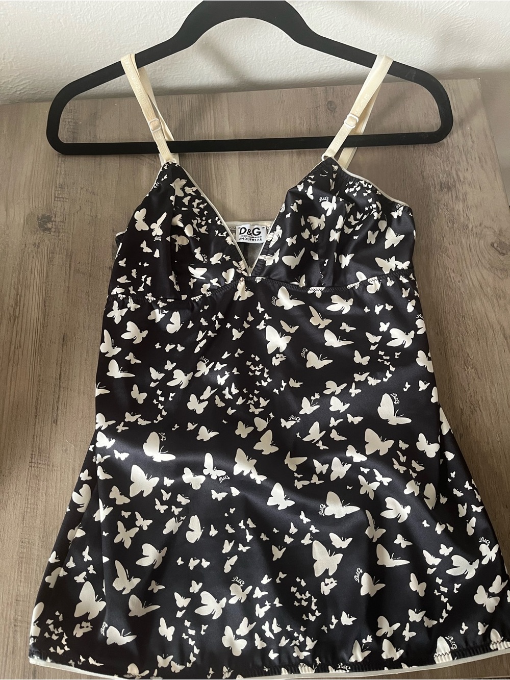 Dolce & Gabbana Black and Cream Butterfly Print Slip Top